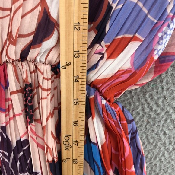 Molly Bracken Dress Womens Small Multi Floral Mini Blouson Knife Pleats Button - Picture 11 of 13